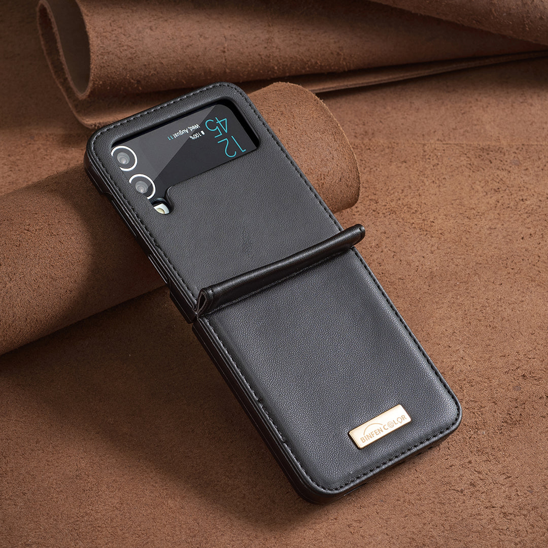BINFEN COLOR For Samsung Galaxy Z Flip4 5G PU Leather Hard PC Shell Slim Protective Phone Case Cover BINFEN COLOR For Samsung Galaxy Z Flip4 5G PU Leather Hard PC Shell Slim Protective Phone Case Cover